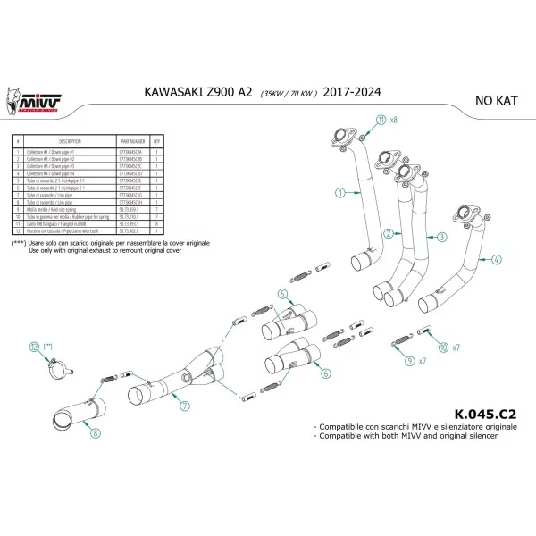 Mivv Decatalizzatore No Kat Kawasaki Z900 A2 (35 KW / 70 KW)