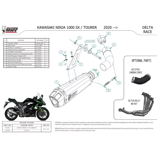 Mivv DELTA RACE Inox Kawasaki NINJA 1000 SX / TOURER