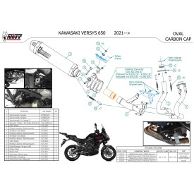 Mivv Sport Exhaust Full System Black carbon end cap Kawasaki Versys 650 K.055.LZC + ACC.041.A1
