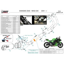 Mivv Komplette Sport-Auspuffanlage Carbon Carbon-Endkappe Kawasaki NINJA 650 K.057.K3C + ACC.077.A1