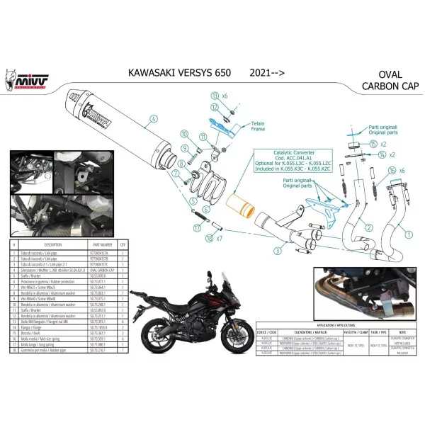 Mivv Echappement Sport Complet Carbone fond carbone Kawasaki Versys 650