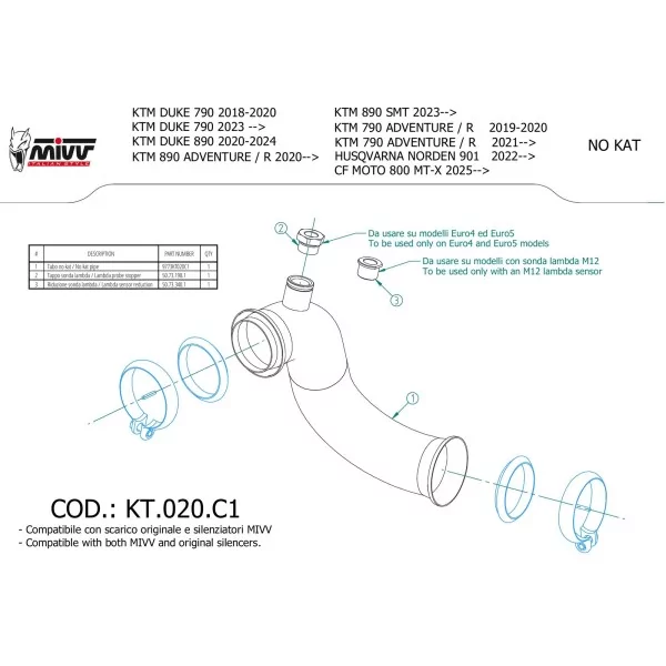 Mivv De-Cat Pipe Ktm 890 DUKE