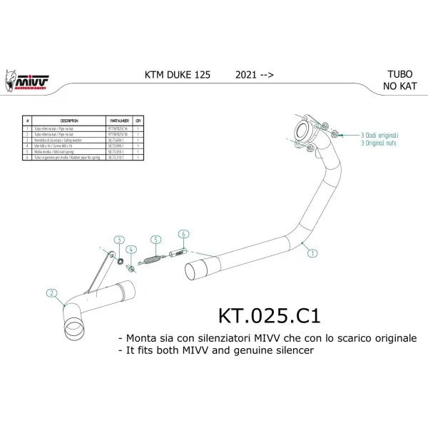 Mivv Katalysator-Ersatzrohr Ktm 125 DUKE