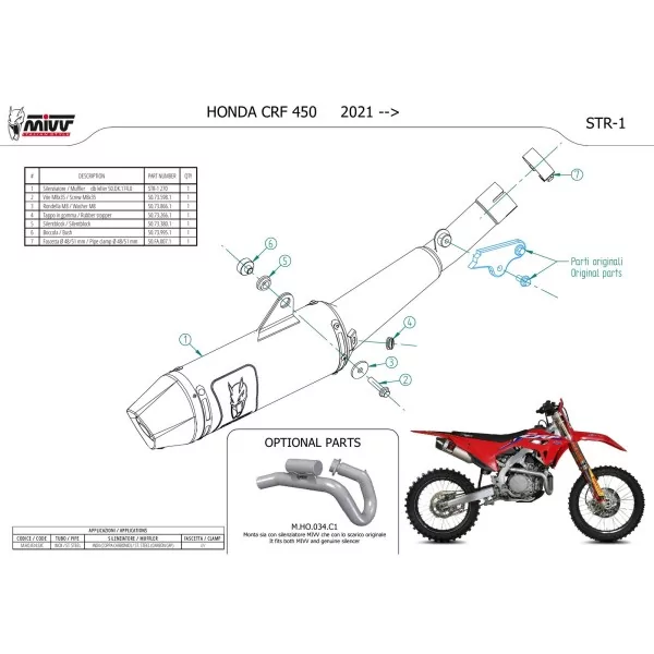 Mivv STR1 Inox Honda CRF 450 R
