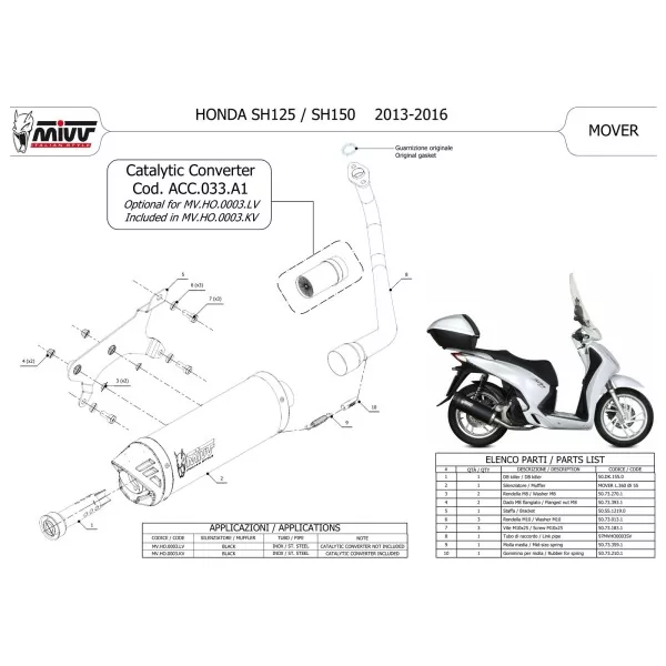 Mivv Echappement Sport Complet Noir Honda SH 150
