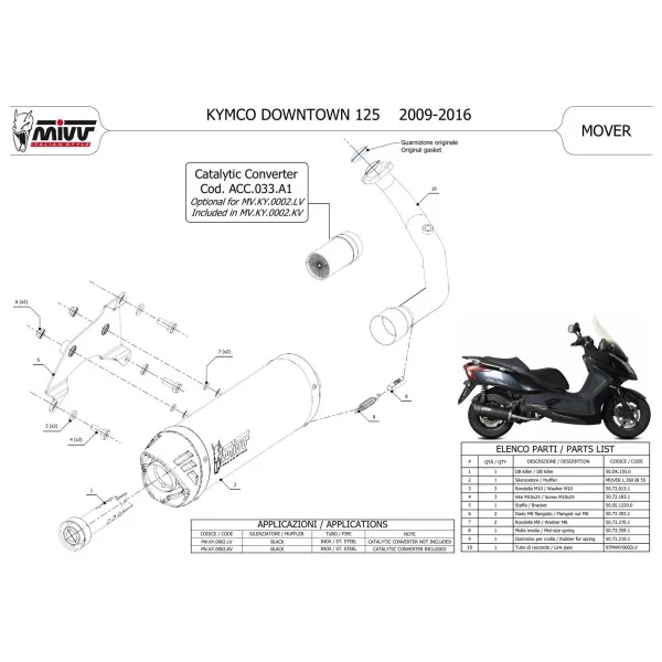 Mivv Echappement Sport Complet Noir Kymco DOWNTOWN 125