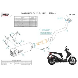 Mivv Scarico Sportivo Completo Nero Piaggio MEDLEY 150 S MV.PG.0010.LV + ACC.044.A1