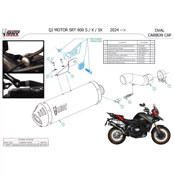 Mivv OVAL Schwarz Carbon-Endkappe QJ Motor SRT 800 S / X / SX