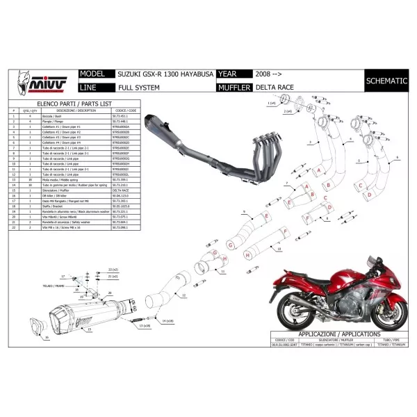 Mivv Scarico Sportivo Completo Titanio Integrale Suzuki GSX-R 1300 HAYABUSA