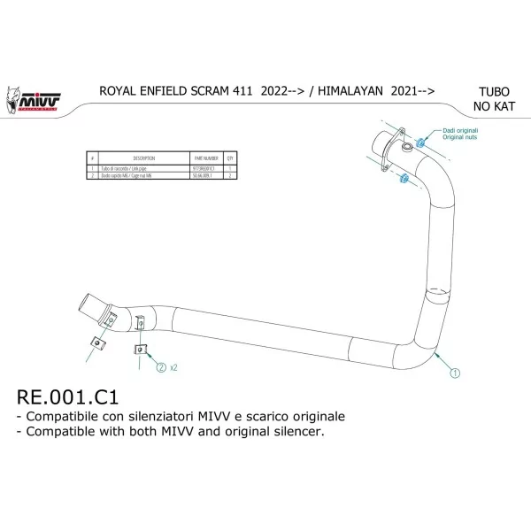 Mivv De-Cat Pipe Royal Enfield HIMALAYAN