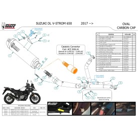 Mivv Komplette Sport-Auspuffanlage Carbon Carbon-Endkappe Suzuki V-STROM 650 S.049.LEC + ACC.046.A1
