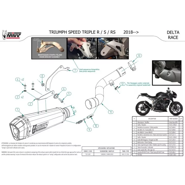 Mivv DELTA RACE Black Triumph SPEED TRIPLE 1050 R / S / RS