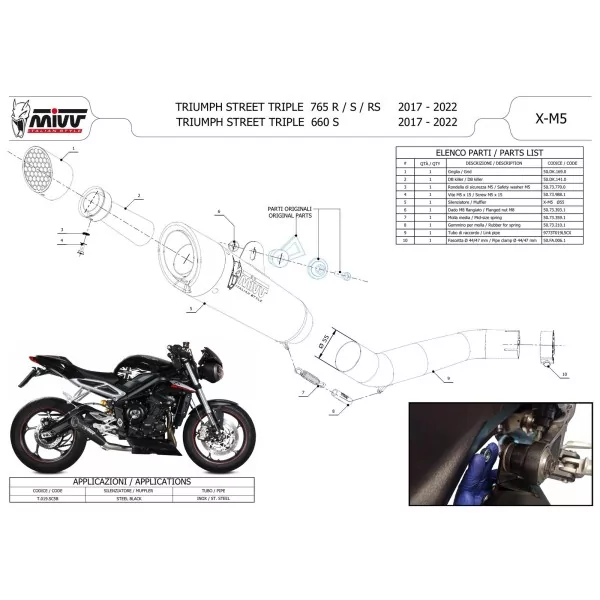 Mivv X-M5 Black Triumph Street Triple 660