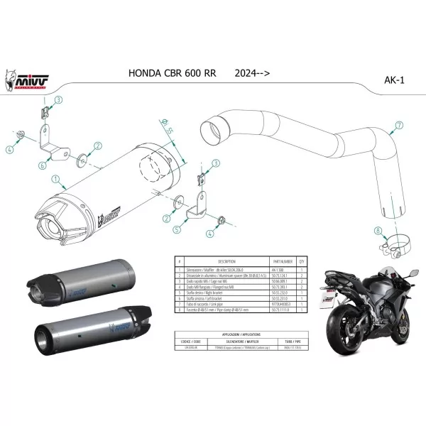 Mivv AK-1 Titanio fondello carbonio Honda CBR 600 RR