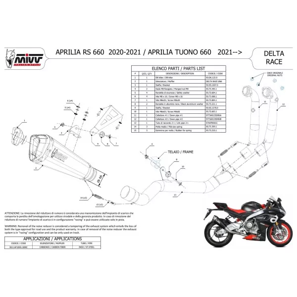 Mivv Sport Exhaust Full System Carbon Aprilia TUONO 660