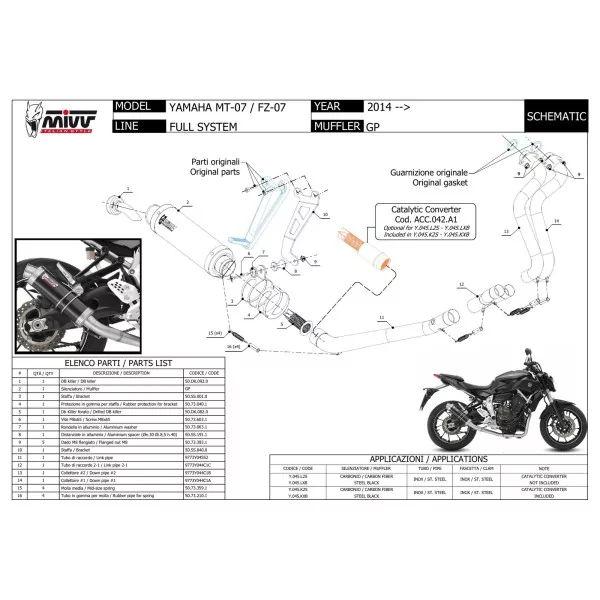 Mivv Komplette Sport-Auspuffanlage Carbon Carbon-Endkappe Yamaha MT-07 / FZ-07