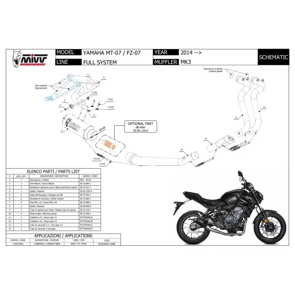 Mivv Komplette Sport-Auspuffanlage Carbon Yamaha MT-07 / FZ-07