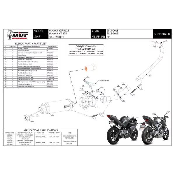 Mivv Echappement Sport Complet Noir fond carbone Yamaha YZF R125