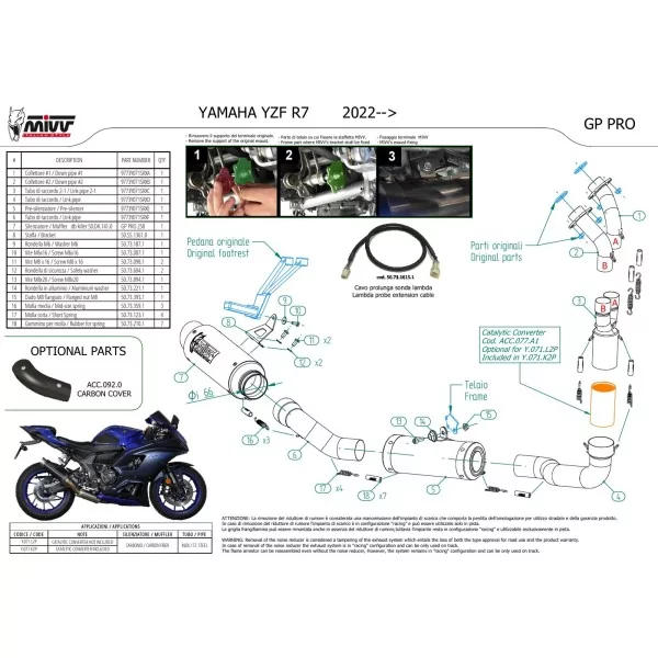 Mivv Scarico Sportivo Completo Carbonio Yamaha YZF R7
