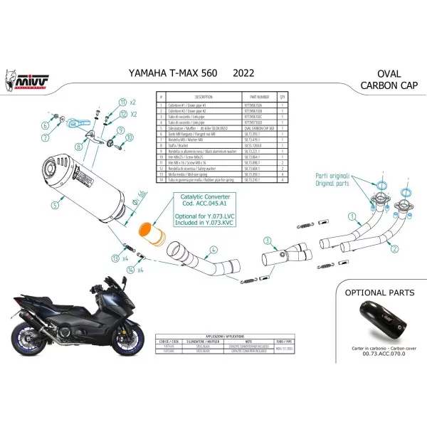 Mivv Scarico Sportivo Completo Nero fondello carbonio Yamaha T-MAX 560