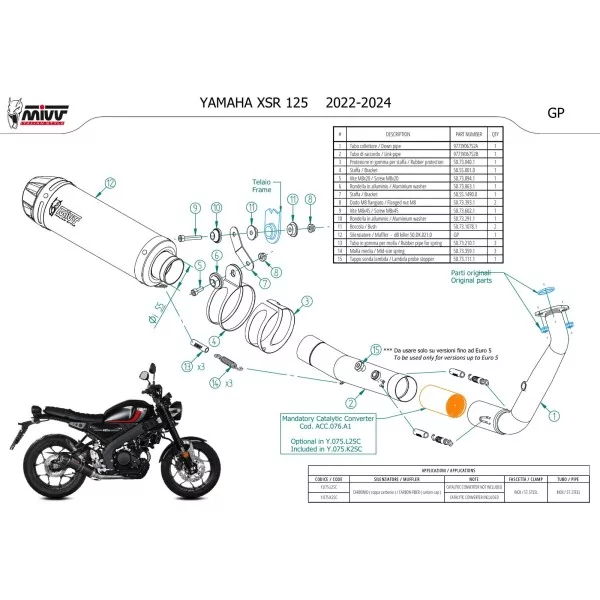 Mivv Komplette Sport-Auspuffanlage Carbon Carbon-Endkappe Yamaha XSR 125