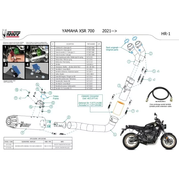 Mivv Komplette Sport-Auspuffanlage Schwarz Carbon-Endkappe Yamaha XSR 700