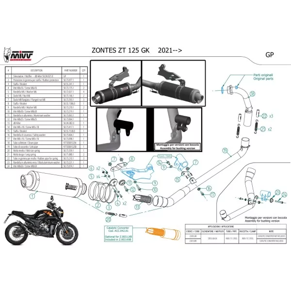 Mivv Echappement Sport Complet Noir Zontes ZT 125 GK