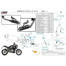 Mivv Komplette Sport-Auspuffanlage Schwarz Zontes ZT 125 G1 Z.001.LXB + ACC.042.A1