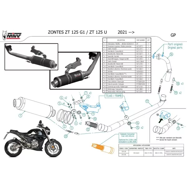 Mivv Echappement Sport Complet Noir Zontes ZT 125 U