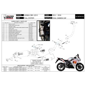 Mivv Sport Exhaust Full System Carbon carbon end cap Honda CBR 125 R H.060.L3C + ACC.037.A1