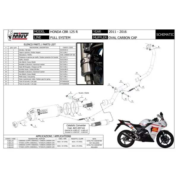 Mivv Echappement Sport Complet Carbone fond carbone Honda CBR 125 R