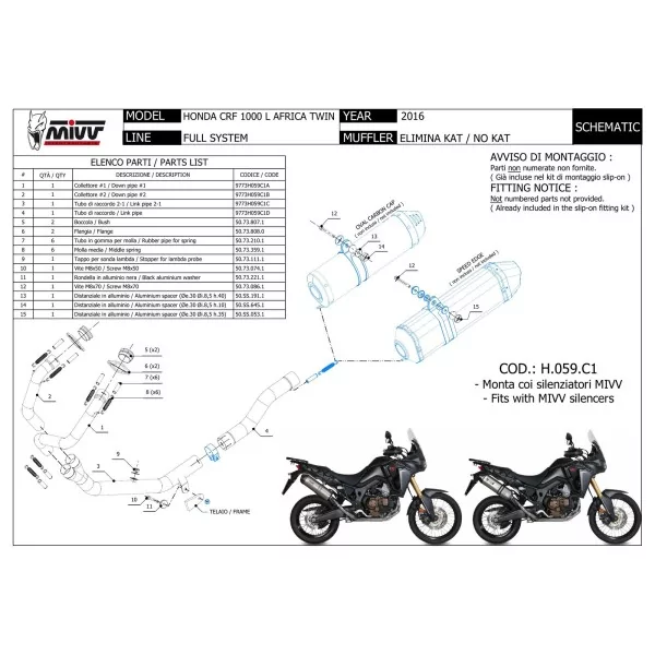 Mivv Tubo Descatalizador Honda CRF 1000 L AFRICA TWIN