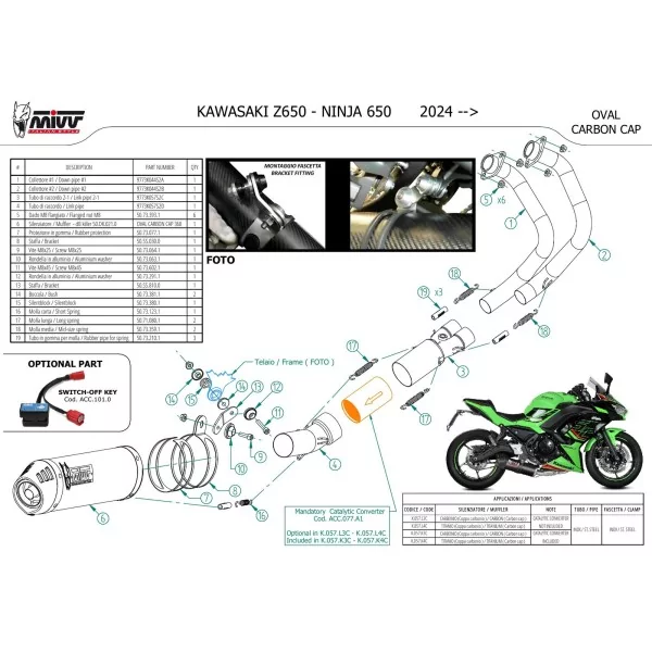 Mivv Escape Deportivo Completo Titanio fondo carbono Kawasaki NINJA 650