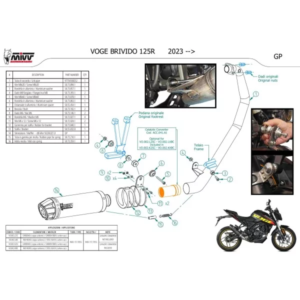 Mivv Scarico Sportivo Completo Carbonio fondello carbonio Voge BRIVIDO 125R