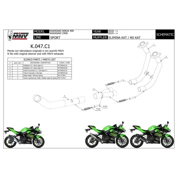 Mivv De-Cat Pipe Kawasaki Z400