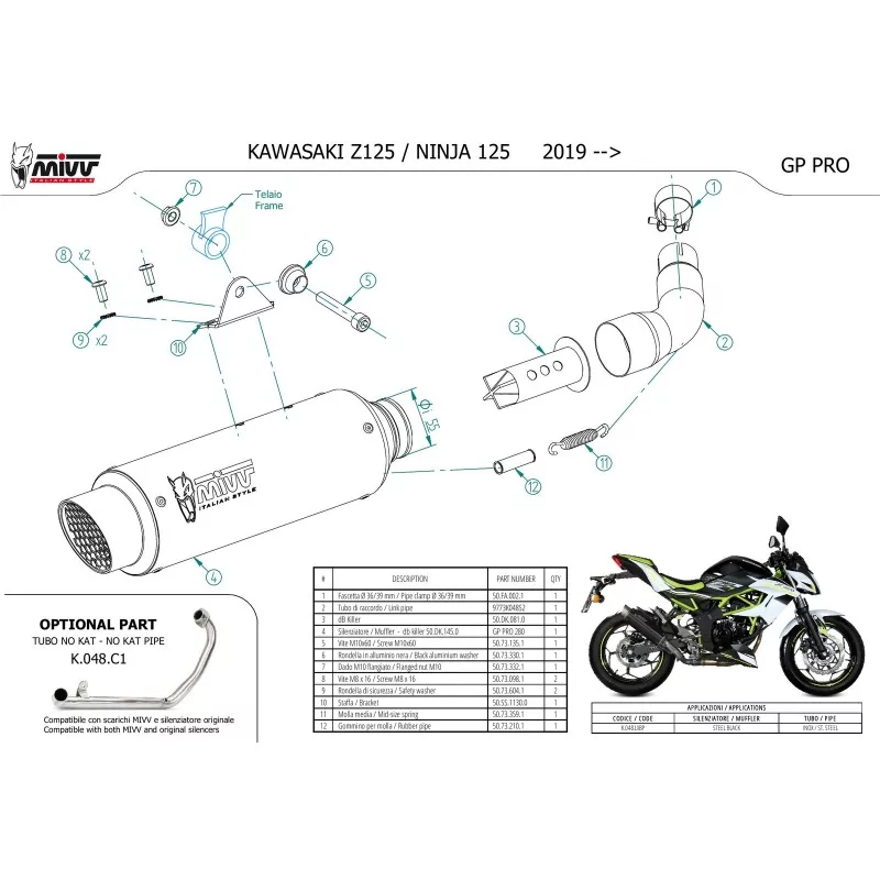 Exhaust Mivv Kawasaki Ninja 125 K.048.LXBP
