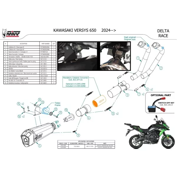Mivv Scarico Sportivo Completo Nero Kawasaki Versys 650