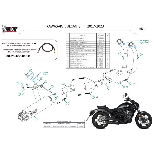 Mivv Escape Deportivo Completo Negro fondo carbono Kawasaki VULCAN S