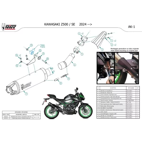 Mivv AK-1 Negro fondo carbono Kawasaki Z500 / SE