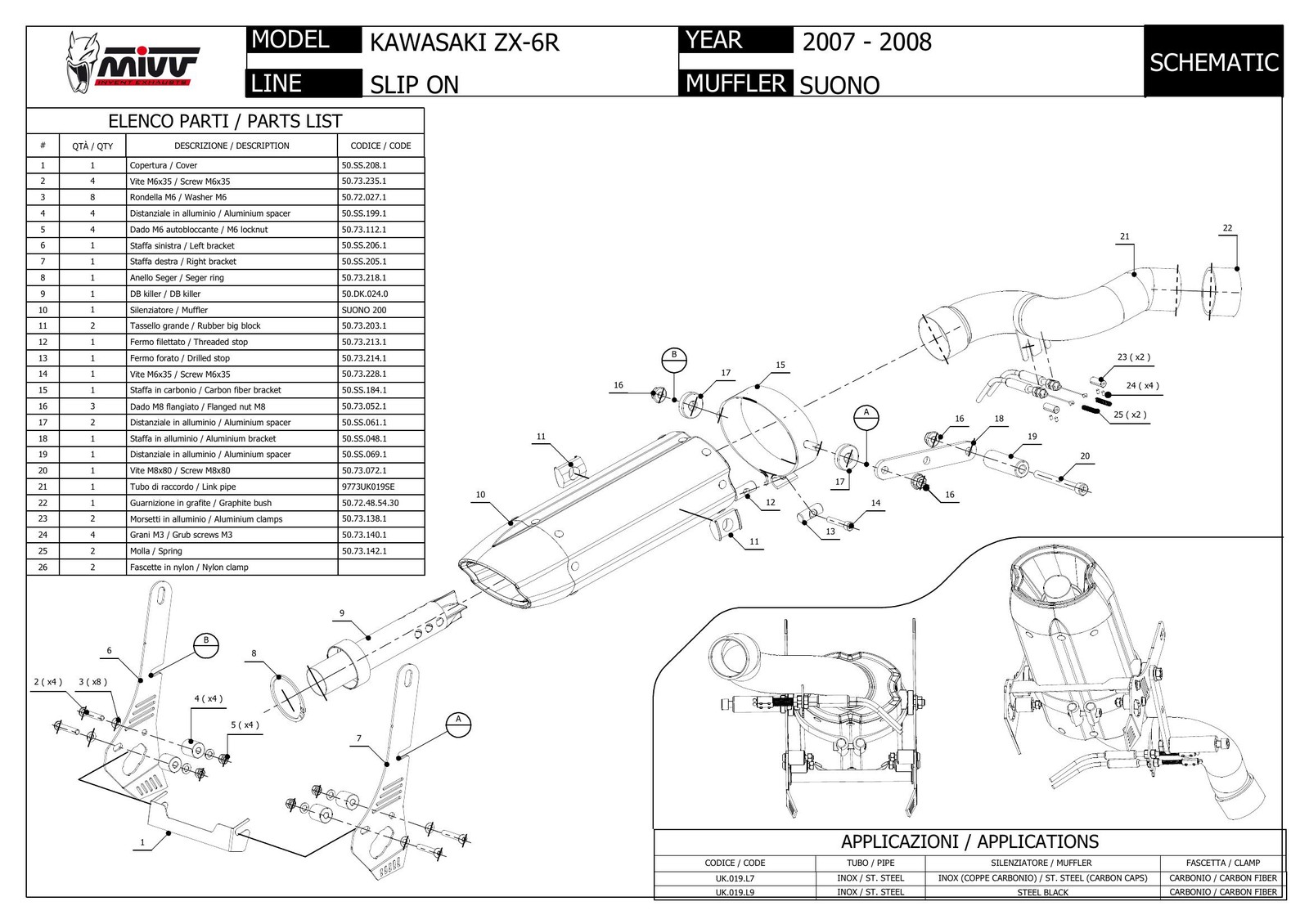 Exhaust Mivv Kawasaki Zx6r 2007/2008 UK.019.L7
