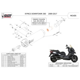 Mivv Echappement Sport Complet Noir Kymco DOWNTOWN 300 MV.KY.0003.LV + ACC.041.A1