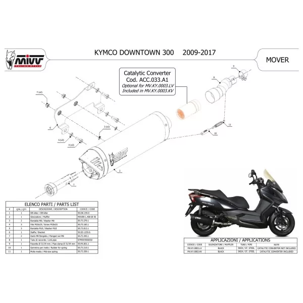Mivv Echappement Sport Complet Noir Kymco DOWNTOWN 300