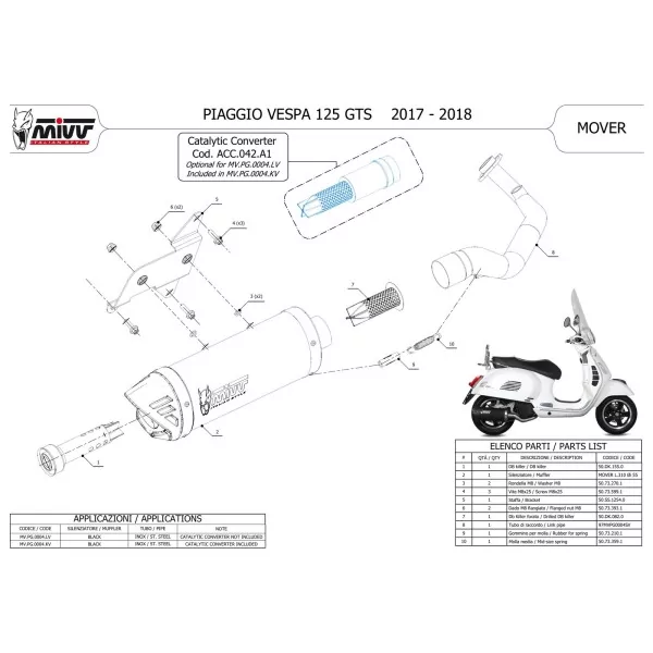 Mivv Sport Exhaust Full System Black Piaggio VESPA GTS 125 i.e.