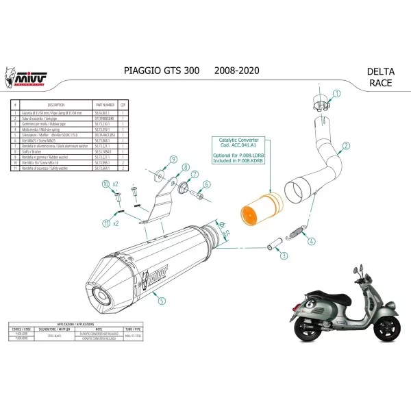 Mivv Sport Exhaust Full System Black Piaggio VESPA GTS 300