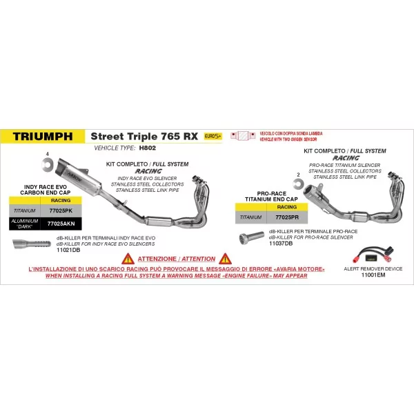 Arrow Exhaust A.R.D. (Alert Remover Device) Triumph Street Triple 765 RX