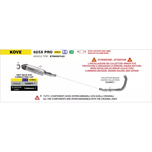 Arrow Exhaust Kit Collettori Racing Inox Kove 625X Pro