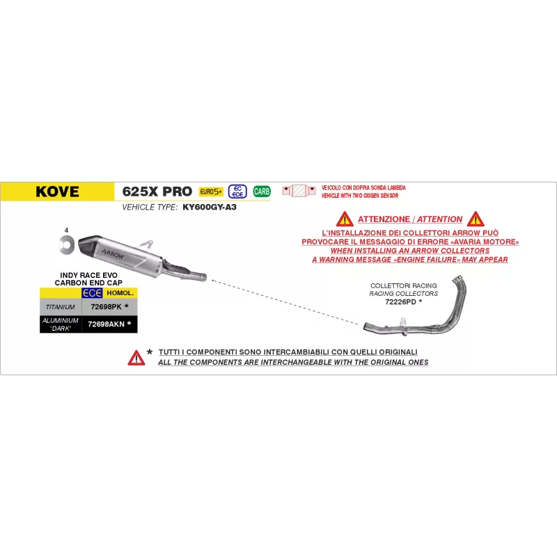 Arrow Exhaust Kit Collettori Racing Inox Kove 625X Pro