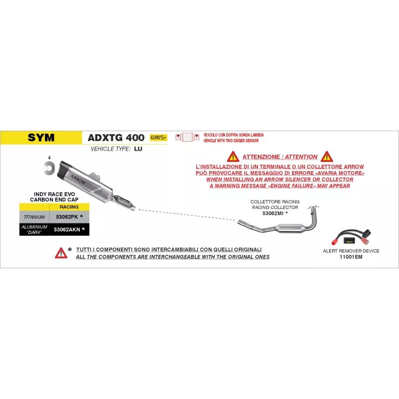 Arrow Exhaust Kit Collettori Racing Inox Sym ADX TG 400 Arrow Exhaust Kit Collettori Racing Inox Sym ADX TG 400